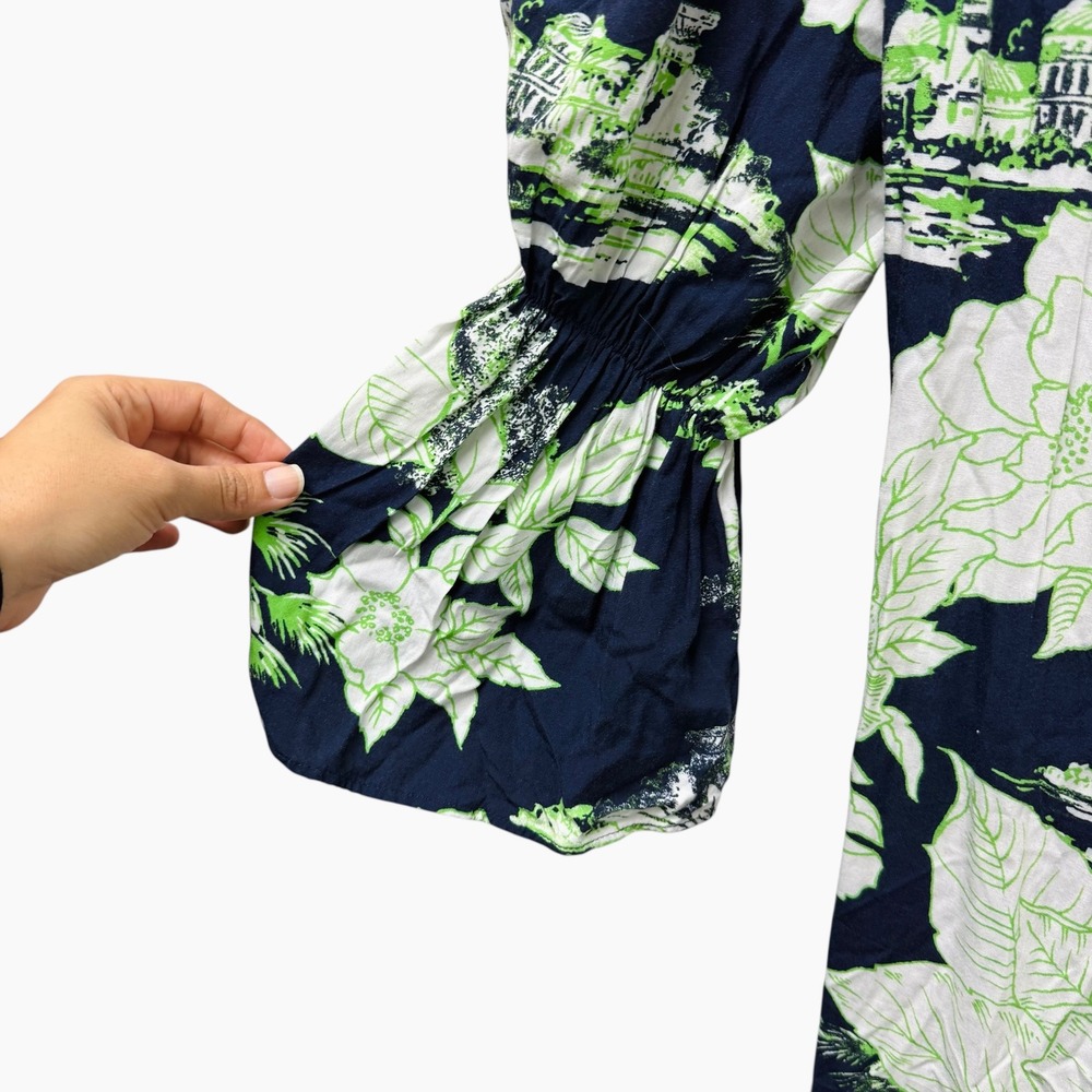 Maaji Floral Print Kimono Maxi Dress Wrap Belted‎ Bell Sleeves Green Size Medium - Picture 6 of 9
